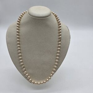 Vintage Marvella Faux Pearl Necklace with Rhinestone Clasp – 24” Classic Strand